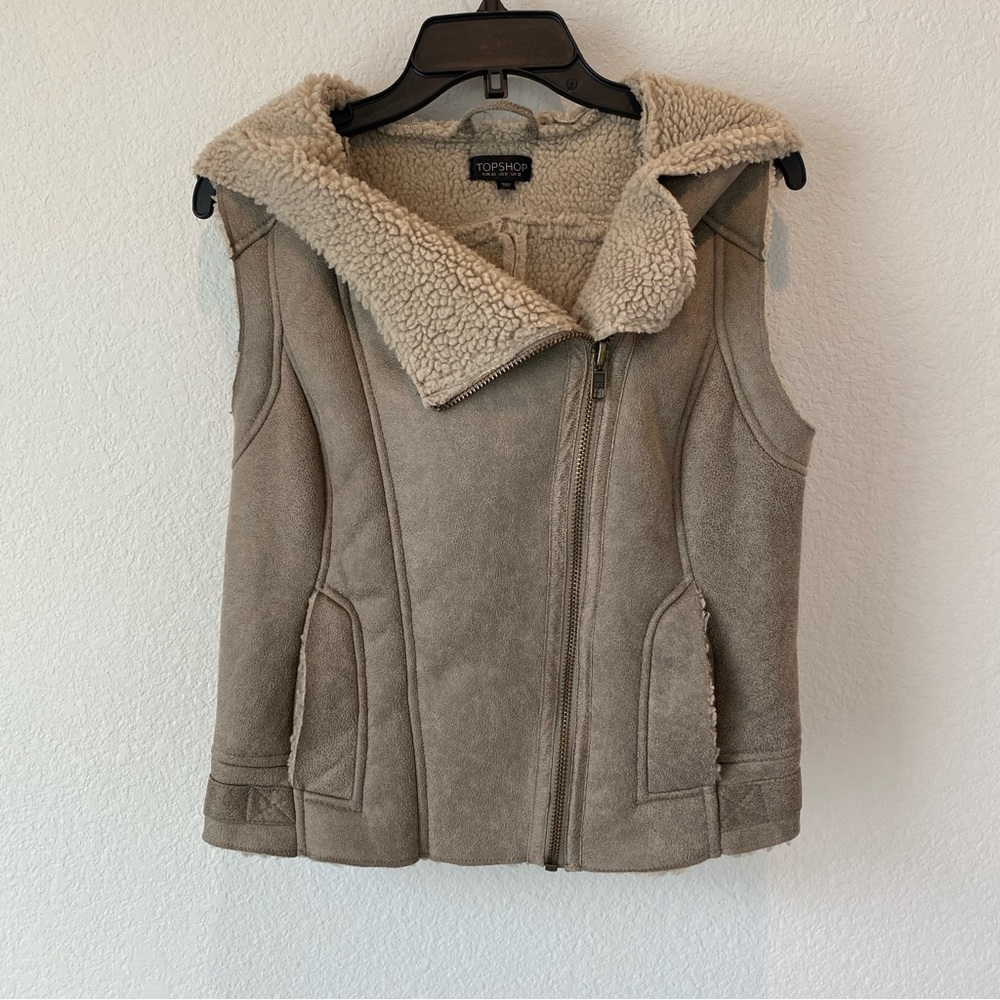 Topshop Sherpa Lined Vest with Hood